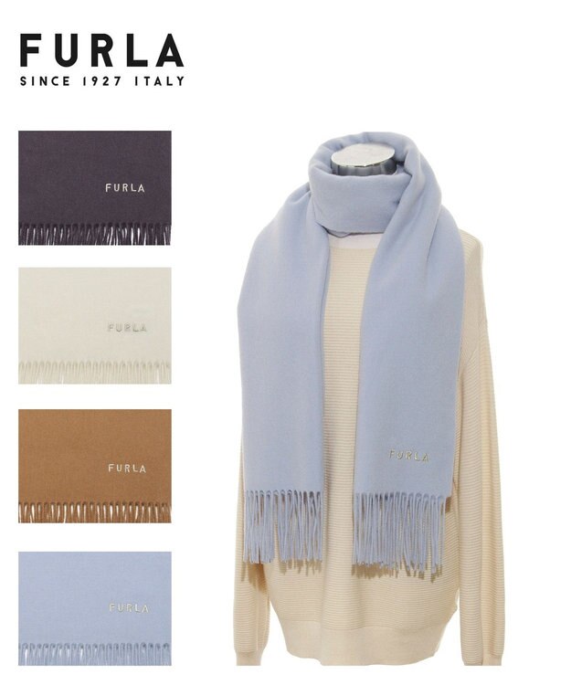 MOONBAT 【WEB限定】FURLA ウール100％ 大判プレーンストールマフラー/幅60cm サックスブルー