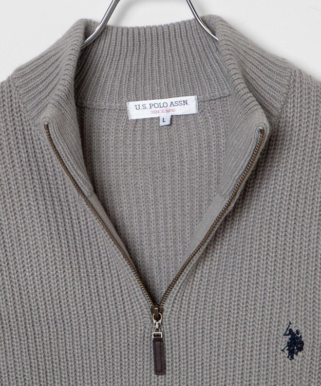 WEGO U.S. POLO ASSN.|別注畔編みハーフジップセーター 杢グレー