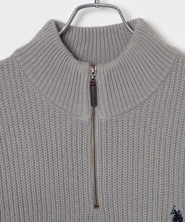 WEGO U.S. POLO ASSN.|別注畔編みハーフジップセーター 杢グレー