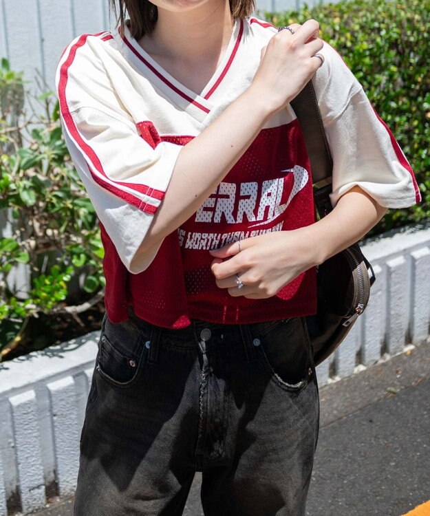 WEGO 2ライン切り替えメッシュショートT ワイン