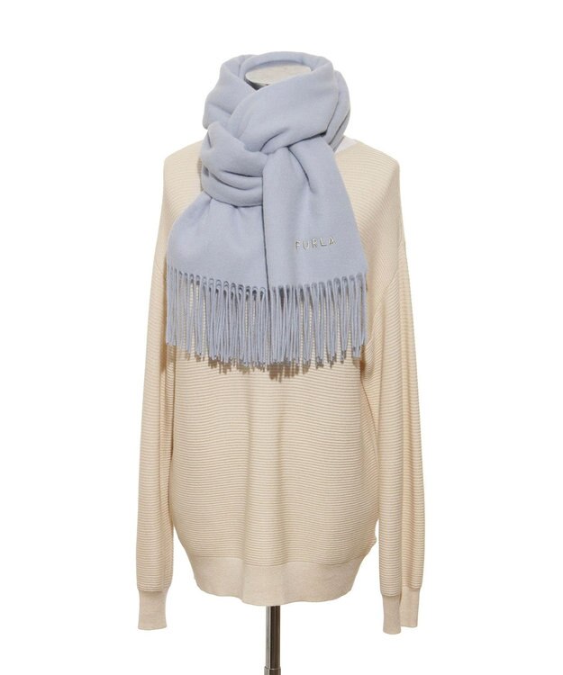 MOONBAT 【WEB限定】FURLA ウール100％ 大判プレーンストールマフラー/幅60cm サックスブルー