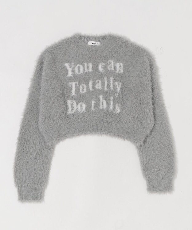 WEGO ロゴシャギーショートニット グレー