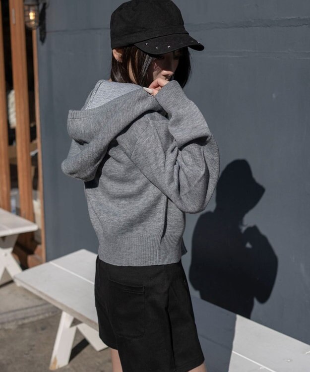 WEGO グラフィックジャガードニットZIPパーカー グレー