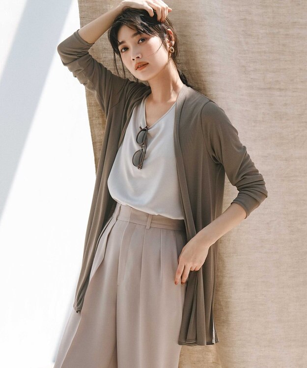 23区 L 【洗える】サテン タンクトップ ライトグレー系