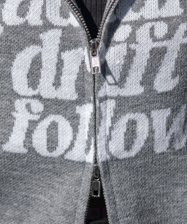 WEGO グラフィックジャガードニットZIPパーカー グレー