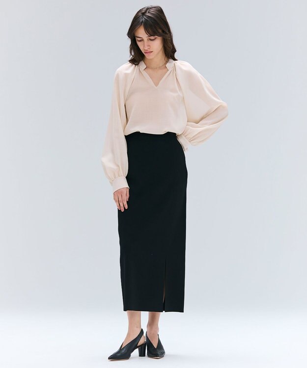 BEIGE， 【洗える】LAURA / ドライタッチIラインニットスカート Black