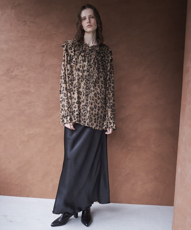 YECCA VECCA サテンフレアスカート Black