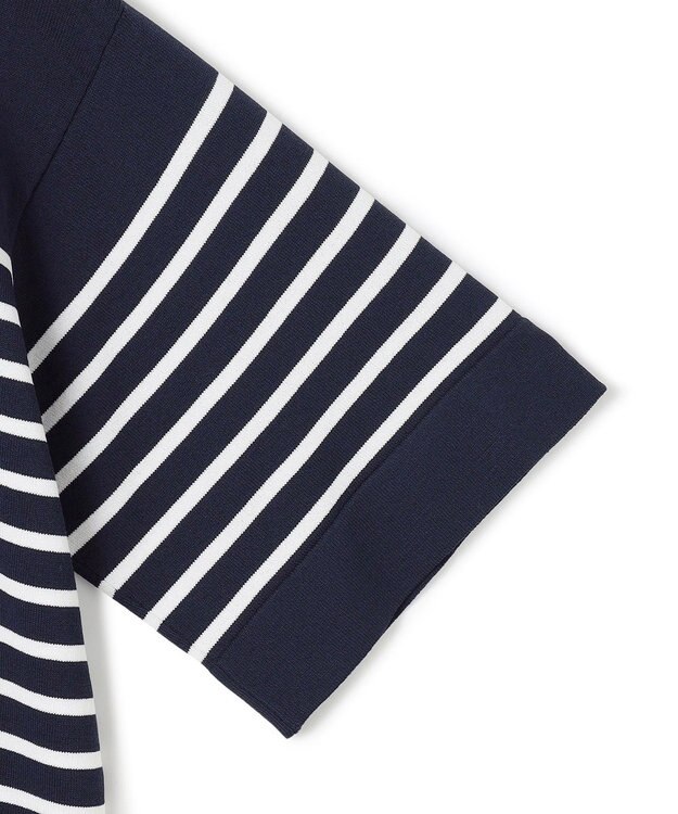 UNFILO L スゴ機能美 ハーフスリーブ ニット ネイビー×オフ