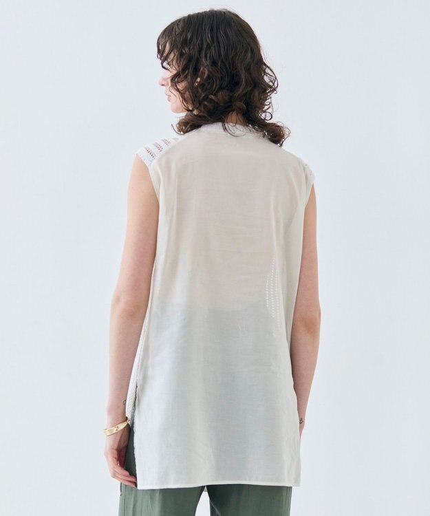 BEIGE， 【洗える】ALOE / コットンメッシュオーガンジーノースリーブニット Ecru