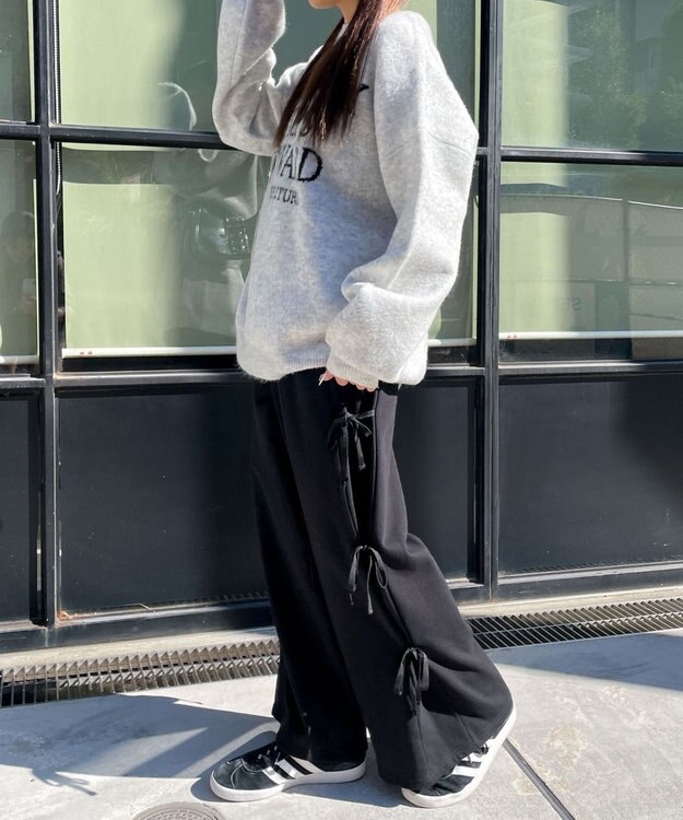 WEGO 【裏起毛】サイドリボンスウェットパンツ ブラック