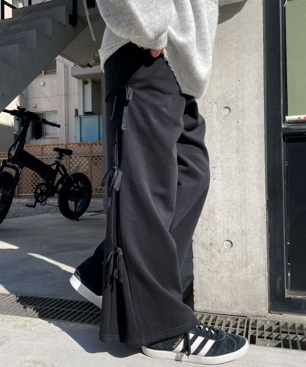 WEGO 【裏起毛】サイドリボンスウェットパンツ ブラック