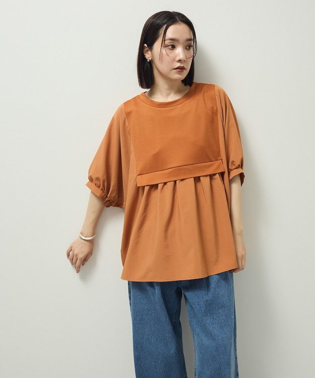 Green Parks ベスト風７分袖ドッキングプルオーバー Orange