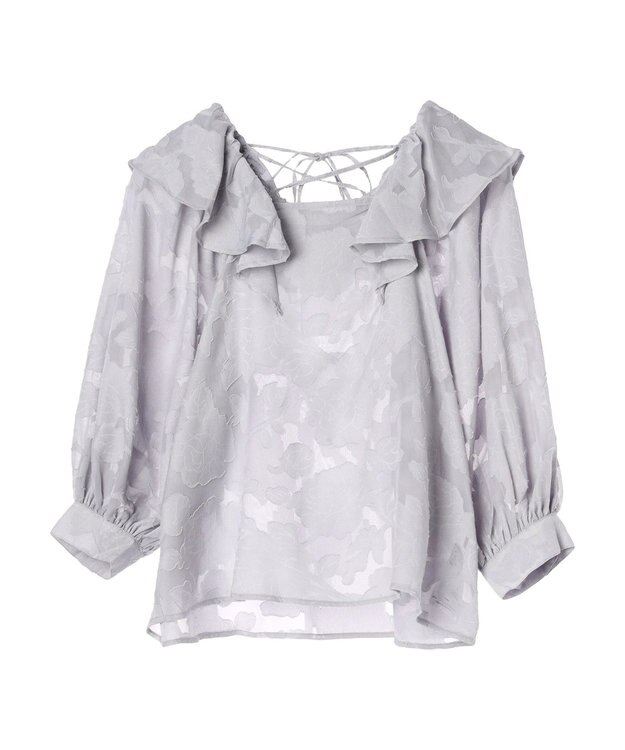 earth music&ecology ジャガードフリルブラウス Light Gray
