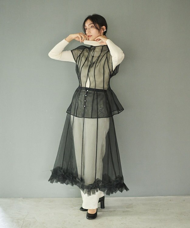 #Newans オーガンジーパネルブラウス ブラック