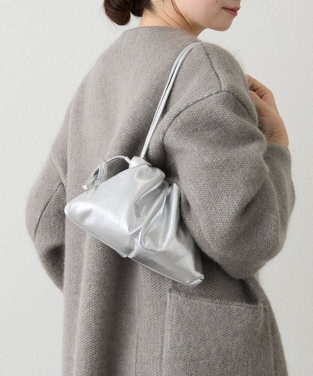 russet レザー巾着ミニショルダーバッグ(CE-1637) Silver