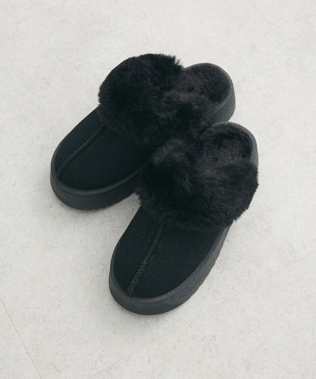 Green Parks ・minia　フェイクムートンスリッパ Black