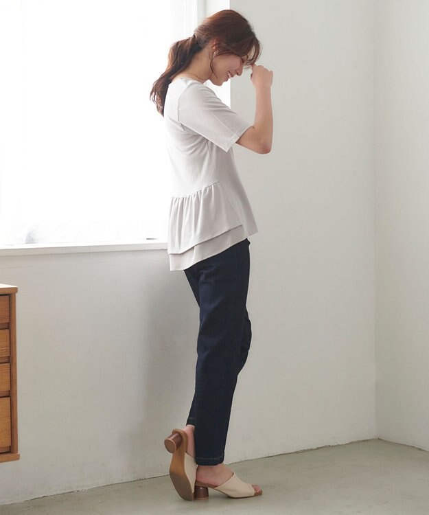 Feroux 【UVケア】バックペプラムチュニック Tシャツ グレージュ系