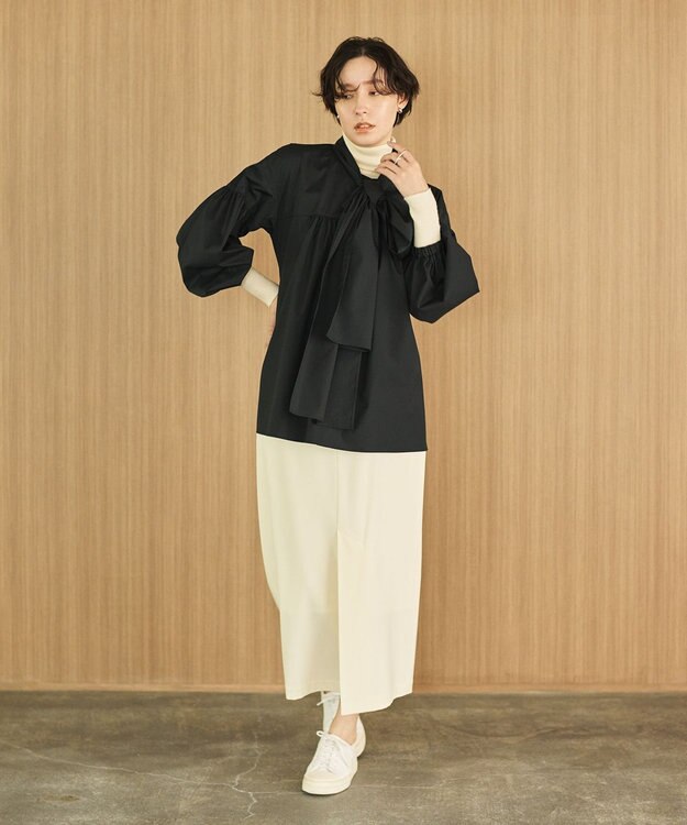 #Newans 【洗濯機可能/ウエストゴム】ロングナロースカート ホワイト