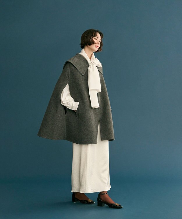 #Newans セーラーカラーダブルフェイスケープコート グレー