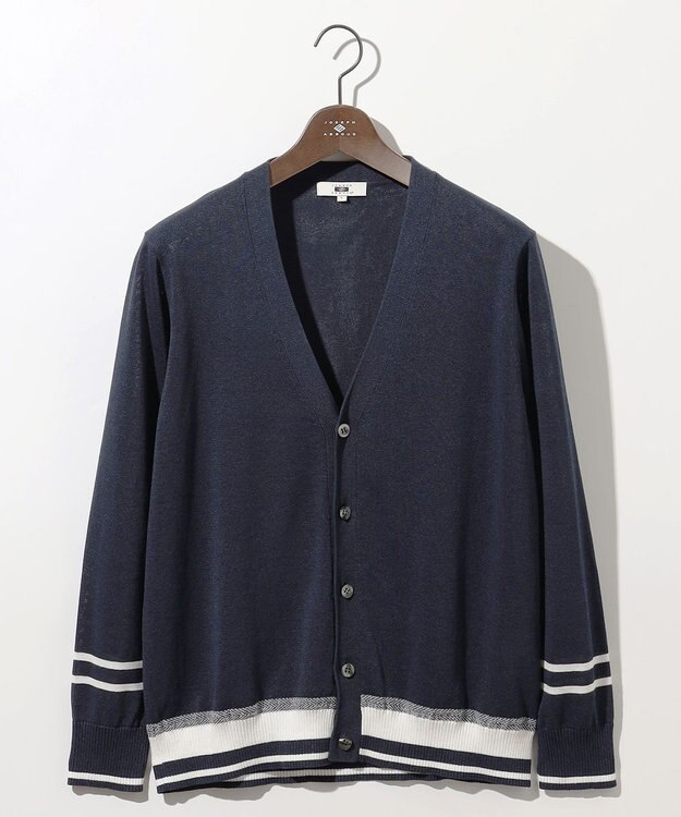 JOSEPH ABBOUD 【エコ素材/軽量/通気性/速乾性】ペーパーヤーンニット カーディガン ネイビー系