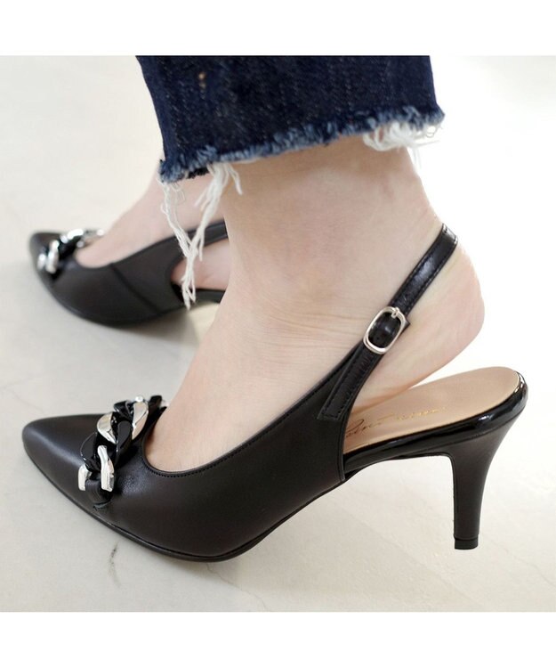 Pointer 日本製 本革チェーンビット付きバックバンドミュール ブラック