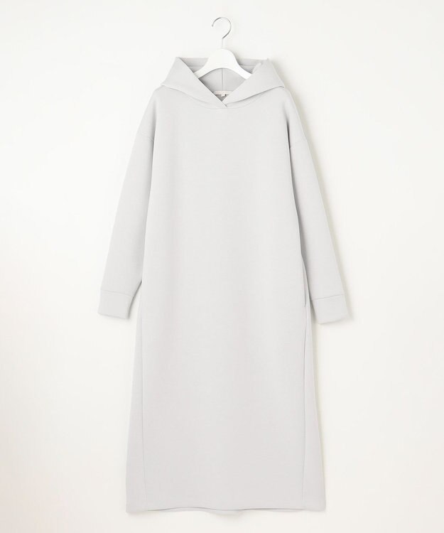 自由区 L 【WEB限定・洗える】マットストレッチダンボールフーディー ワンピース ライトグレー