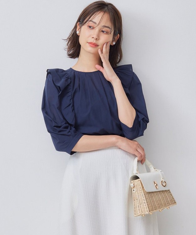 組曲 【WEB限定】ナチュラルローン ペプラムブラウス ネイビー系