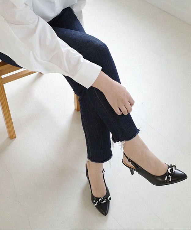 Pointer 日本製 本革チェーンビット付きバックバンドミュール ブラック