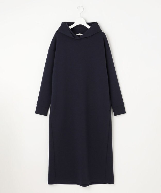 自由区 L 【WEB限定・洗える】マットストレッチダンボールフーディー ワンピース ネイビー