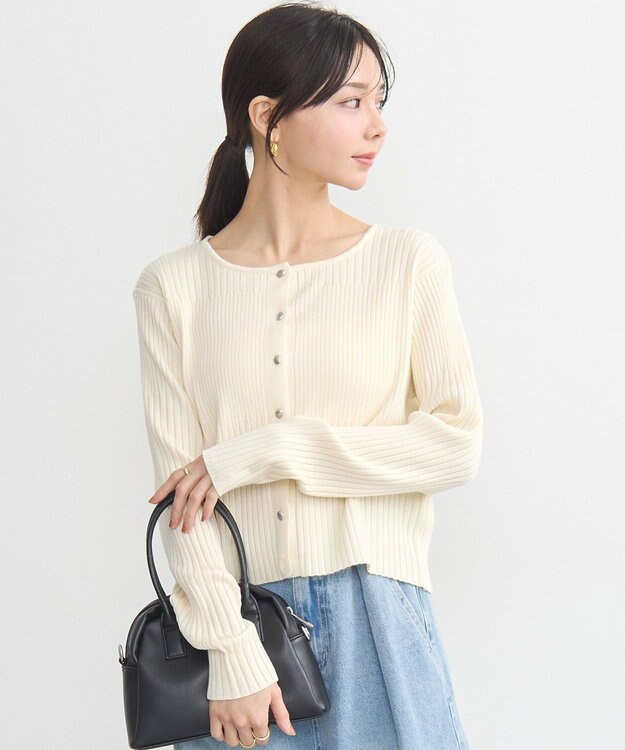 earth music&ecology シルバープチ釦リブニットカーディガン Ivory