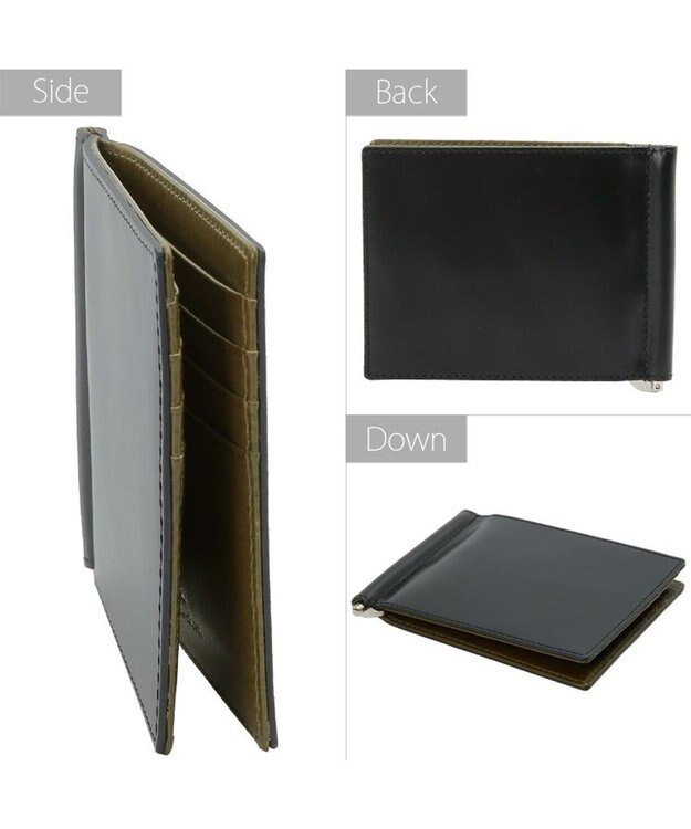 UNBILLION Otias コードバン調牛革バイカラーマネークリップ札入れ BK-OV