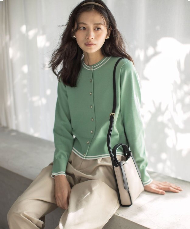 組曲 フラワーメタル ニット カーディガン グリーンベース