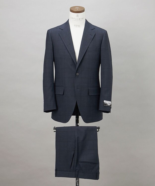 GOTAIRIKU シワになりにくい【御幸毛織/みゆきけおり】DRYSPINNER 平織スーツ_ネイビー格子 ネイビー系×格子