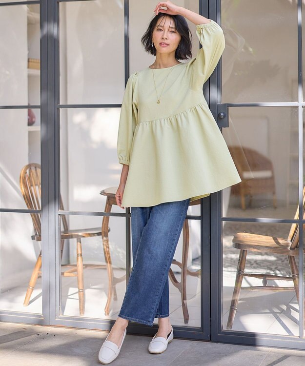 ANY L サッカーパフスリーブブラウス ライム