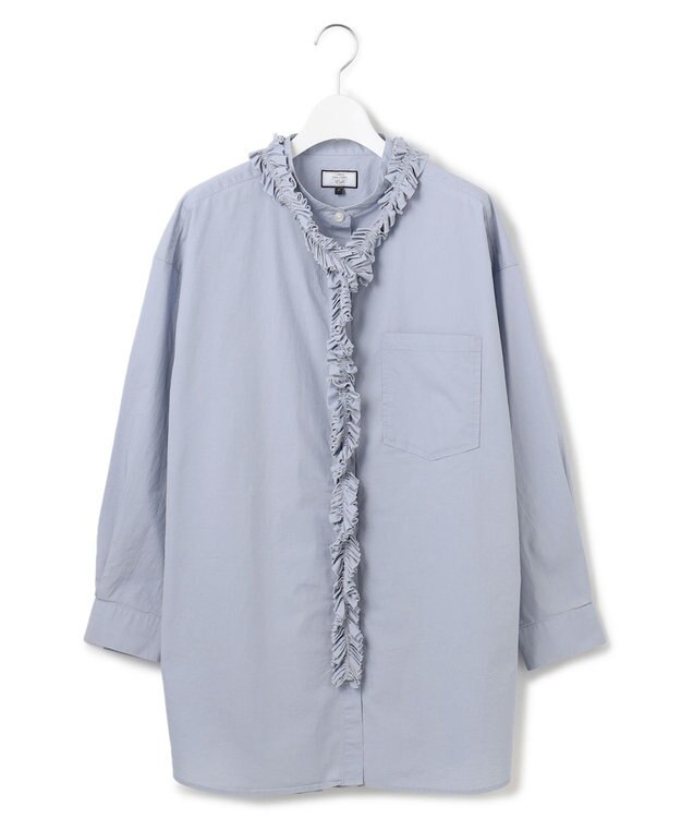 J.PRESS YORK STREET 【WOMEN】ワンウォッシュタイプライター フリルレイブラウス サックスブルー系