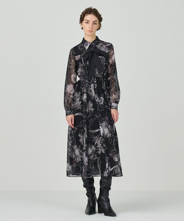 リボン付ロゴフラワープリントワンピース / GRACE CONTINENTAL