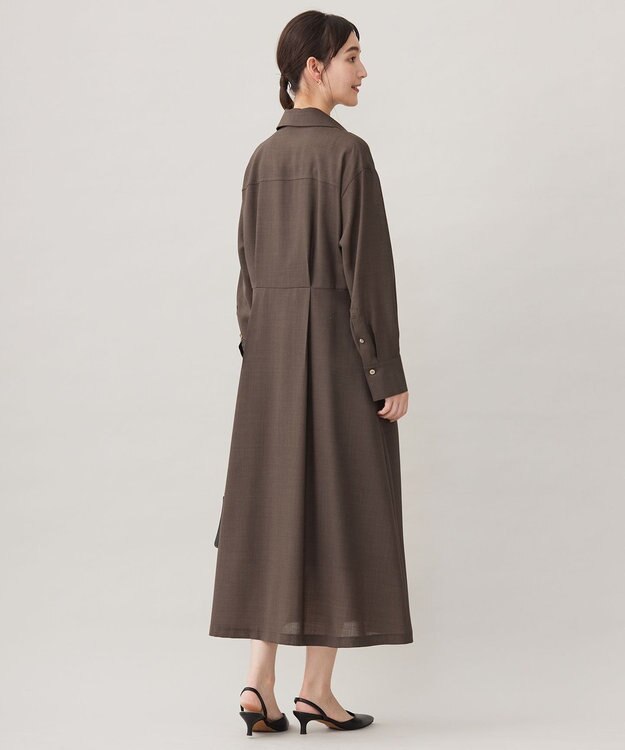 自由区 L 【洗える】トロピカルストレッチシャツ ドレス カーキブラウン