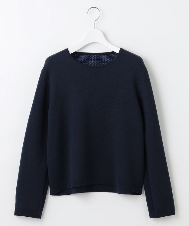 自由区 【WEB限定カラーあり・洗える】リバーシブルニット セットアップ(プルオーバー×フレアスカート) [WEB限定]ネイビー×ブルー