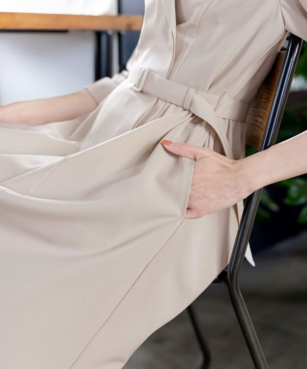 Tiaclasse 【洗える】テーラードカラーワンピース ライトベージュ