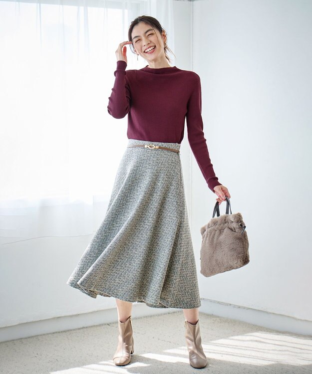 ANY 【洗濯機可】ボトルネック リブニット ボルドー