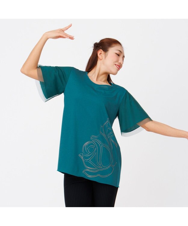 Chacott フラワープリントワンピースTシャツ グリーン