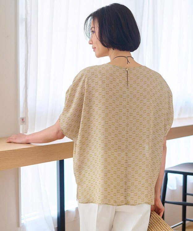 自由区 【洗える・XSサイズあり】アラベスクプリント ブラウス オリーブイエロー