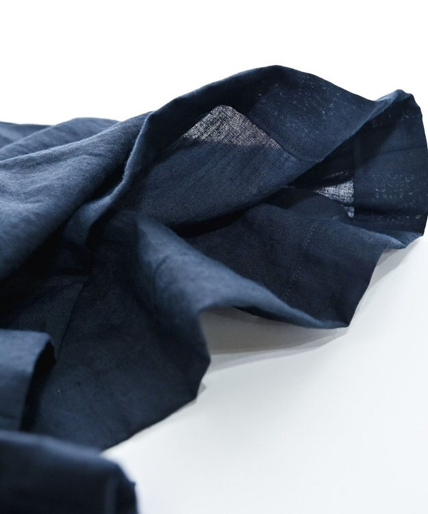 muuc 〈高品質ベルギーリネン100%〉ウエストゴムあり タックデザインワイドパンツ ネイビー