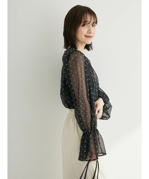 Green Parks Ｂ．ＳＥＴ２点　シアードットブラウス＋キャミソール Black