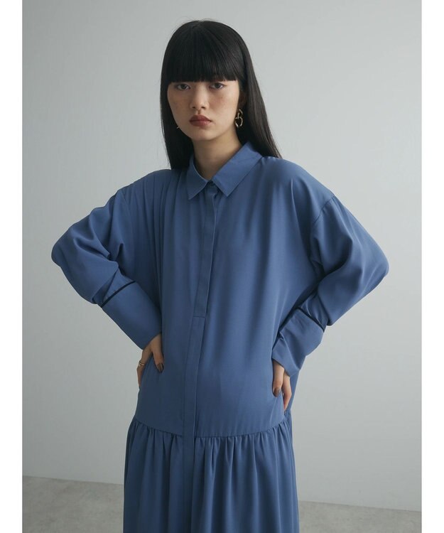 Green Parks armonia．配色シャツワンピース Blue
