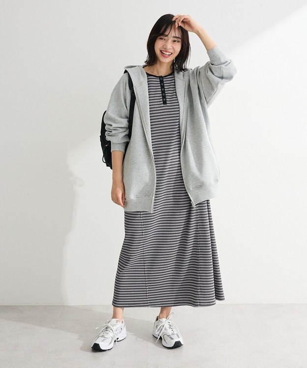 Green Parks ヘンリーネックワンピース Border Gray