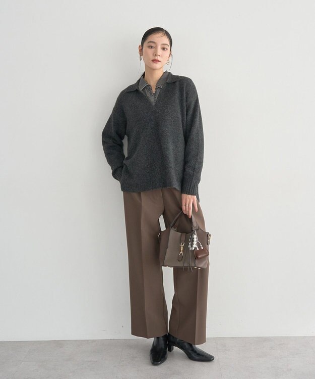 YECCA VECCA 襟付きVネックニット Charcoal Gray