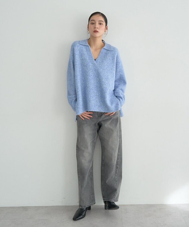 YECCA VECCA 襟付きVネックニット Blue