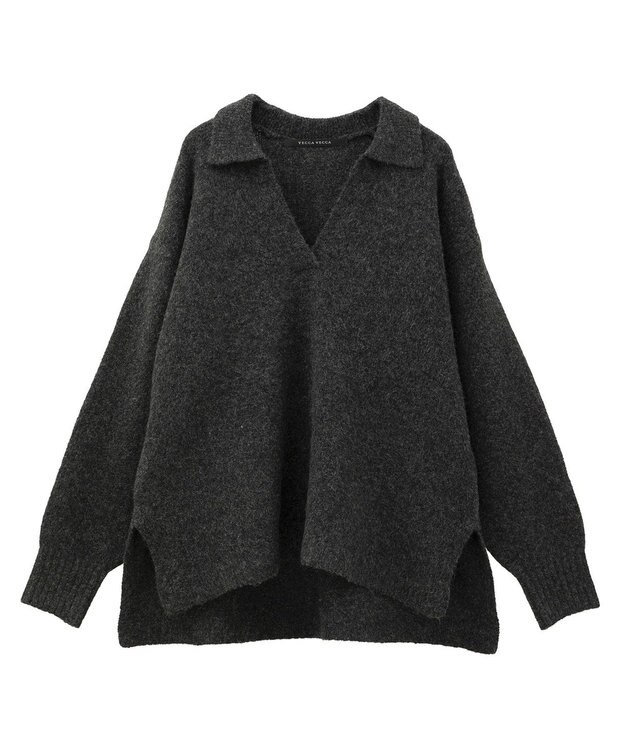 YECCA VECCA 襟付きVネックニット Charcoal Gray