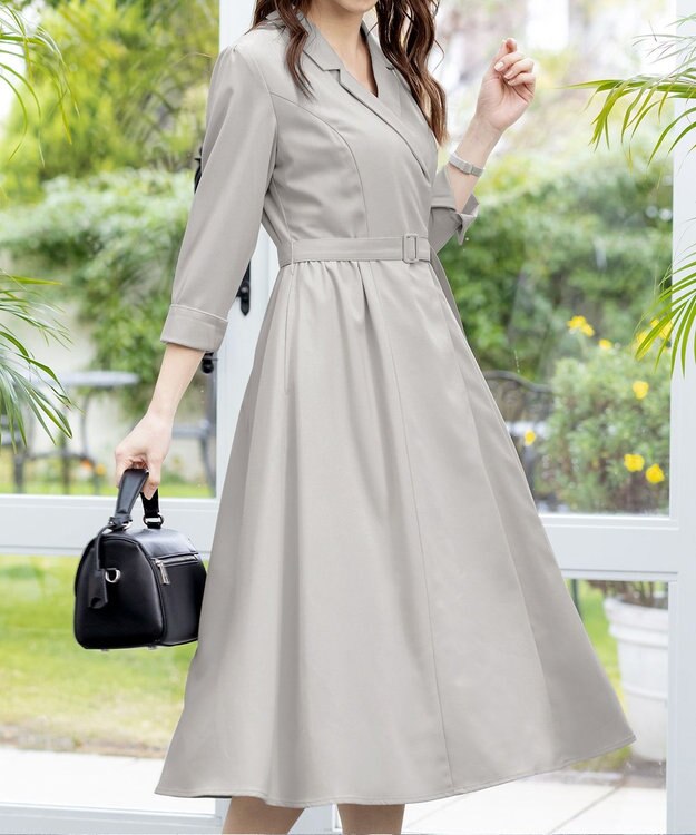 Tiaclasse 【洗える】テーラードカラーワンピース ライトグレー